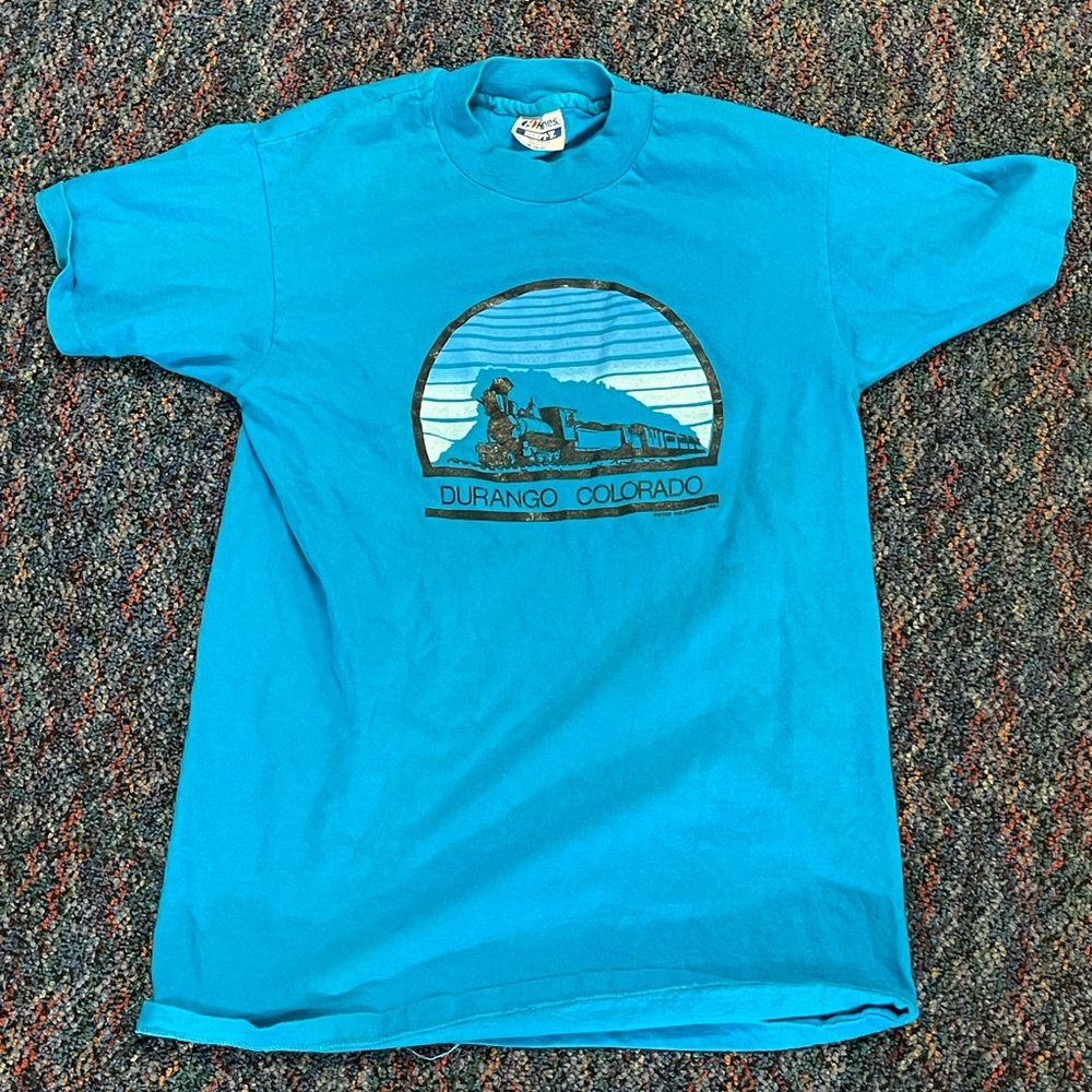 Vintage 80s Durango Colorado Railroad T Shirt size M Medium Blue Rare USA